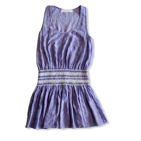 Thakoon Addition Silk Cinched Sheer Tunic/Dress in Blue/Purple Check Plaid - Picture 1 of 11